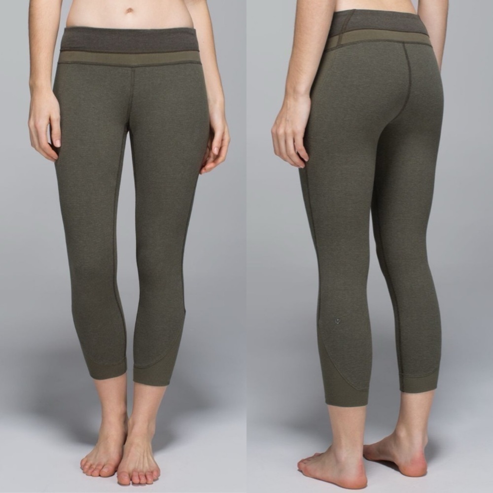 LULULEMON athletica refine crop capri wee stripe fatigue green legging
